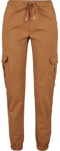 Urban Classics Damen High Waist Cargo Jogging Pants – Jogginghose im Regular Fit mit hohem Bund, Cargotaschen mit Knopfverschluss, Baumwolle mit Stretch für Streetwear und Freizeit,Toffee,XL