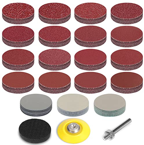 STEBRUAM 190 Stück Schleifpapier 50mm Klett Körnung 40-7000 Schleifscheiben | 2 Zoll Schleifpads Kit Polierpad Adapter 50mm Schleifscheiben Pads für Auto Holzmöbellackierung DIY