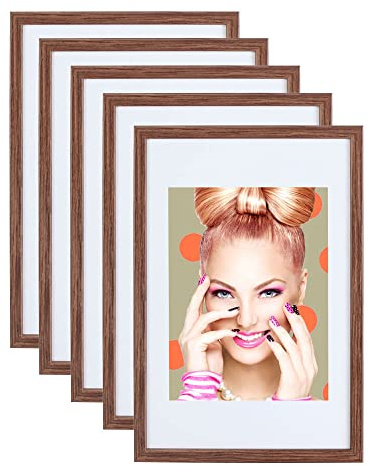 IDEAL TREND 3er 5er Set Holz Bilderrahmen Lifestyle Plexi Foto Rahmen Collage Wanddeko Poster S111: Farbe: 5er Pack Braun | Format: 10x15