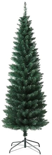 SOLAGUA Árbol de Navidad Slim Artificial Abeto Fino de Hoja Espumillón 150-210cm Arboles C/Soporte Metálico (Verde Oscuro, 210cm 442Tips)