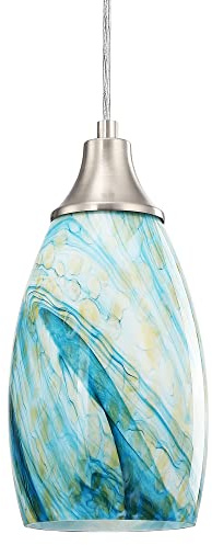 Art Glass Mini Pendant Lights for Kitchen Island Blown Art Glass Pendant Light Shade hanging ceiling lights with Brushed Nickel Finish for Kitchen Counter bar,Dining Room Blue Mixing Yellow-1P