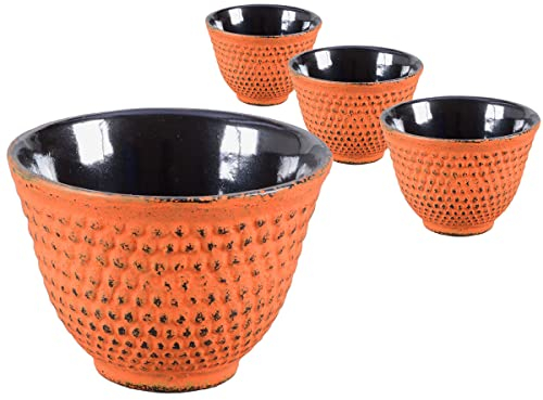 tea4chill Gusseisen Teetasse Arare orange 100ml. Traditionelle asiatische Gusseisen Teebecher im Set. Ideale Ergänzung für Gusseisen Teekanne.