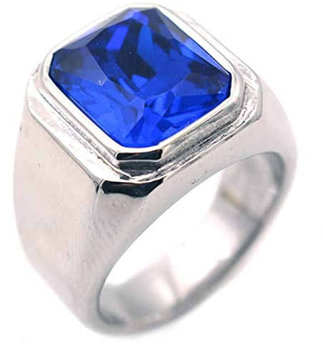 Herrenring Edelstahl, Eheringe Herren Silber mit Blauen Zirkonia Verlobungsringe Größe 57 (18.1)