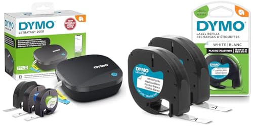DYMO LetraTag 200B-Beschriftungsgerät mit Bluetooth | kompakter Etikettendrucker & Original LetraTag Etikettenband | schwarz auf weiß | 12 mm x 4 m