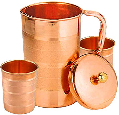 Devyom Pure Copper Pitcher 2 Tumblers Set Luxury Style Water Jug (1.6 Litre)