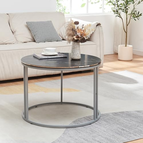 [en.casa] Couchtisch Aulum Beistelltisch 50 x 70 cm Kaffeetisch aus Spanplatte und Metall Sofatisch für Wohnzimmer Schlafzimmer Marmor, schwarz/Silber