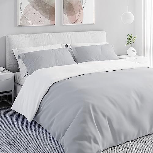 Wolkenfeld Bettwäsche 135x200 2teilig - Zweifarbig Grau Weiß - kuschelig weiches Bettwäsche Set aus Mikrofaser - nahezu bügelfrei - 1x Bettbezug 135x200 + 1x Kissenbezug 80x80 - Reißverschluss