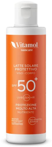 Vitamol Sonnenschutz Sehr hoher Lichtschutzfaktor 50+ Sonnenmilch für Gesicht und Körper zum Schutz vor UVA- und UVB-Strahlen Kein Weißeffekt Wasserbeständig