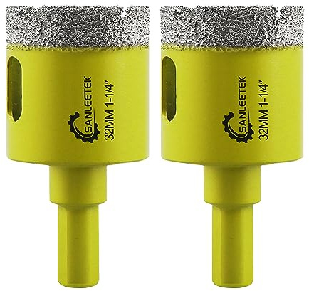 Dry Diamond Core Drill Bits - 2pcs 32mm SANLEETEK Hole Saw with Triangle Shank for Ceramic Porcelain Tile Granite Marble Quartz Stoneware