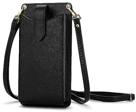 Peacocktion Handytasche zum Umhängen, Kleine Umhängetasche Damen, Crossbody Handytasche Geldbörse, Handy Umhängetasche mit Kartenfächer, Crossbody Tasche für Damen, 02-Schwarz Litchi