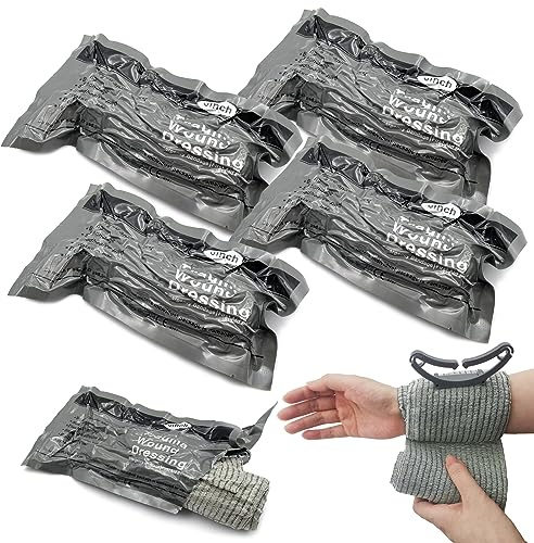Israeli Emergency Bandage 6 Inch, Vacuum Sealed Medical Compression Bandage,Trauma Wound Dressing, Self-Adhesive Combat Tactical First Aid Kit (6 Inch 4 Pcs)