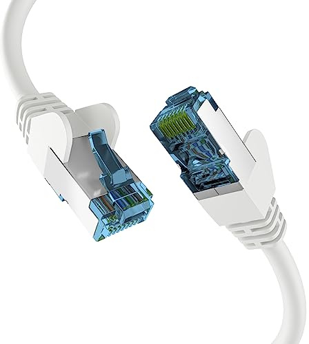 EFB-Elektronik - Câble réseau CAT. 7 jusqu'à 10 Gbit - Câble LAN de 25 m - Câble Ethernet avec protection jack/anti-torsion - Connecteur RJ45, blindage S/FTP PIMF - Blanc