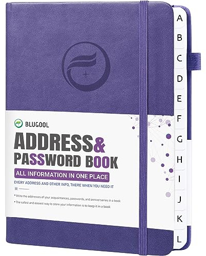 Address Book with Alphabetical Tabs, Hardcover Password Book, Small Address Organizer Keep Track of Phone Numbers, Special Days, Birthdays, Anniversaries and Notes(4.8″x 5.8″, Purple)