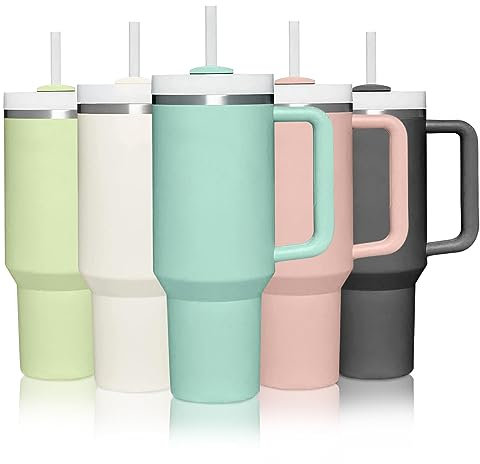 mebiusyhc 40oz Stainless Steel Vacuum Insulated Cup Double Wall Travel Flask Car Coffee Mug Tumbler with Straw with Handle for Hot Iced Coffee