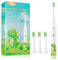 Brosse à Dents Électrique Enfant 3-6-8-12 Ans, Brosse a Dent Electrique Enfant Rechargeable Avec Minuteur, Autocollants pour Habitudes et 4 Têtes Douces Pour Kids Filles Et Garçons (Dinosaure Blanc)