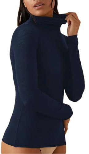 JADEA Maglia Donna 4066 Dolcevita Manica Lunga in Modal e Cashmere Navy, Taglia L