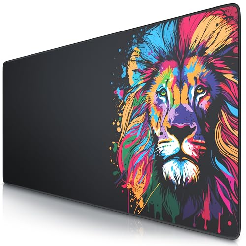 TITANWOLF - XXL Speed Gaming Mauspad 900 x 400mm - XXL Mousepad - Tischunterlage Large Size - verbessert Präzision und Geschwindigkeit - Löwe Design