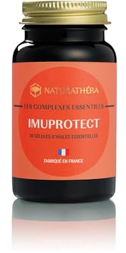 Naturathéra IMUPROTECT - Synergie Huiles essentielles - Immunité - Cannelle, Sarriette, Origan, Niaouli, Piment de Jamaïque, Basilic - 30 Gélules - Fabriqué en France - Vegan - Sans Phyto-oestrogènes
