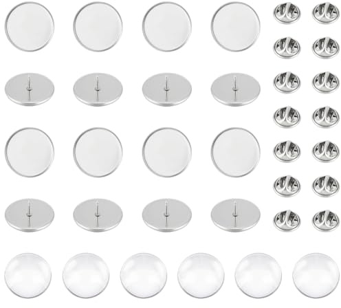 UNICRAFTALE 30 Cúpula Broche Hacer Kit en blanco 20 mm Broche Bisel Bandejas con Mariposa Pin Backs 304 Cabochon Broche Findings Acero inoxidable Broche Base Configuraciones