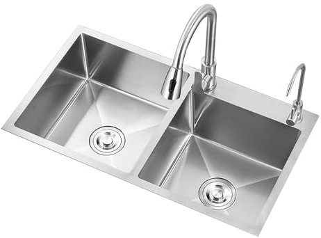 Küchenspüle, Doppelspüle, Barspüle aus Edelstahl, Unterbauwaschbecken, Doppelbeckenspüle, geeignet for mittlere und große Küchen for den täglichen Bedarf (Size : 78x45cm(30.7x17.71in))