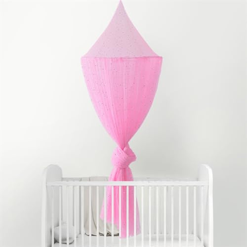 Odot Betthimmel Babybett Mädchen Jungen Himmelbett Vorhänge Kinder Baldachin Kinderzimmer Rund Hängende Princess Moskitonetz für Schlafzimmer Babyzimmer Dekoration Stern-Pailletten (Rosa)
