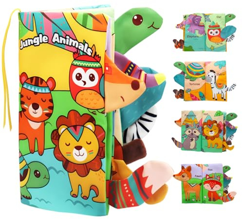 RZMZBY Stoffbuch für Babys ab 6 Monate, Fühlbuch Baby aus Stoff mit Tiere, Frühe Entwicklung Baby Tuch Bücher, Wahrnehmungs Lernspielzeug, Geschenke für Babys