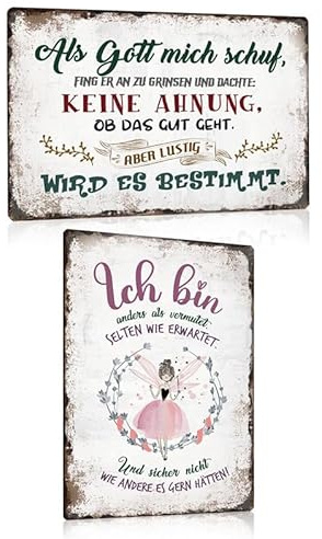 2ER SCHILDER MIT SPRÜCHEN SET 20X30cm - ANDERS - ALS GOTT MICH SCHUF - Vintage Metallschild Blechschild als Wanddekoration und Geschenke für Frauen Beste Freundin