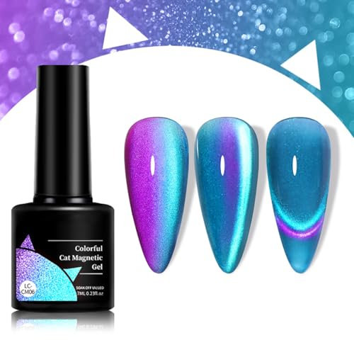 Cat Eye Gel Nail Polish, Double Illusion Glitter cat eye gel nail polish, Magnet Gel Nail Polish, Sparkle Glitter Gel Nail Soak Off UV Led Gel Nail Home DIY Manicure (Blue #CM06)