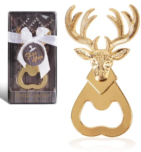 COLOFALLA Ouvre-Bouteille Cadeau Original Cerf Doré Métal de Qualité Supérieure Design Spécial avec Éléments de Noël 8.19 x 4.8 cm