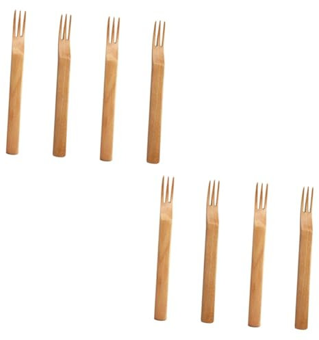 Amosfun 8pcs Fruit Fork Wooden Salad Forks Party Picks Reusable Dessert Toothpicks