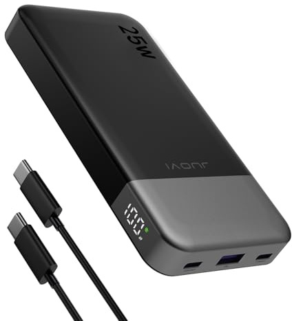 JUOVI Batterie Externe Charge Rapide 10000mAh 25W Petit Power Bank PD3.0QC4.0 Chargeur Portable Mince et Léger Powerbank USB C in&Out Compatible avec iPhone16 15 14 Samsung Tablette (Noir, 25W)