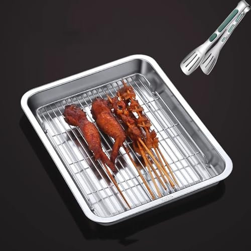 Bandeja para hornear, molde rectangular de acero inoxidable, plato cuadrado con filtro, para hornear, saludable y duradero, altamente pulido y fácil de limpiar, apto para lavavajillas (40 x 30 x 4,8