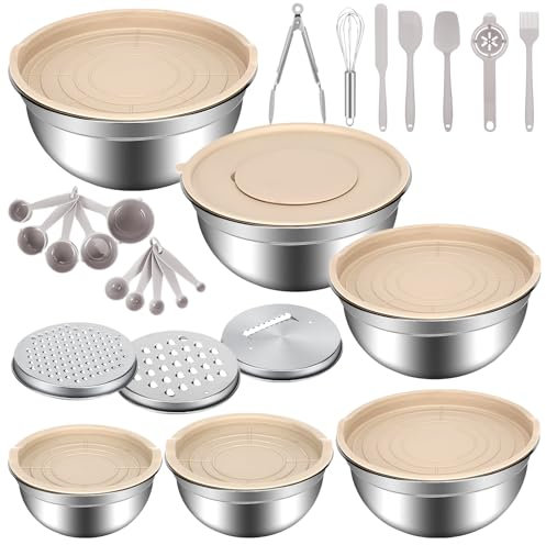 Luziyun Bol Acero Inoxidable Cuencos Cocina Ensaladera Apilable, Apto Para Lavavajillas, 3 Accesorios Para Ralladores y Otros Accesorios de Cocina Para Cocinar/Hornear/Hornear