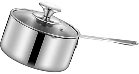 Kleiner Mehrzwecktopf aus Edelstahl mit Deckel, tiefe Bratpfanne, Suppe, Kochgeschirr, Milch, Heizpfannen, Slow Cooker, klassisch, Silber