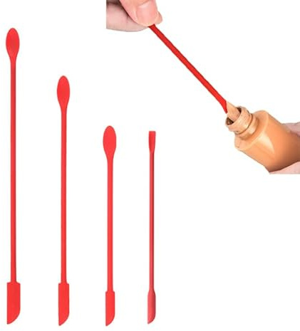Wopanxye 4pcs Mini Silicone Spatula, Small Silicone Spoons, Mini Jar Scooper Scraper for Makeup Narrow Can Pot, Heat Resistant BPA Free Long Handle Lotion Stirrer Get Last Drop from Jam Bottles, Red
