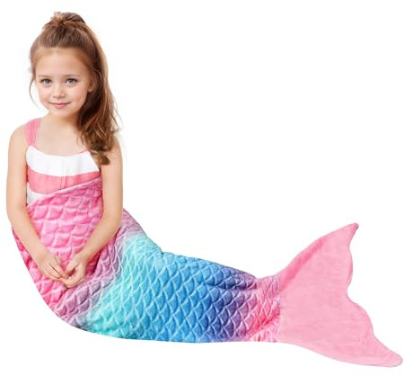 Catalonia Classy Mermaid Tail Blanket for Kid Gift - Wearable Blanket 114 x 41 cm, Soft Plush Flannel Sleeping Bag for Girls All Seasons, Shiny Fish Scale Pattern