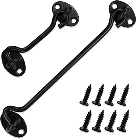 Crochet de cabine en acier inoxydable noir mat - Crochet de porte et oeillet avec petit crochet vintage, crochet de portail (100 mm + 200 mm, noir)