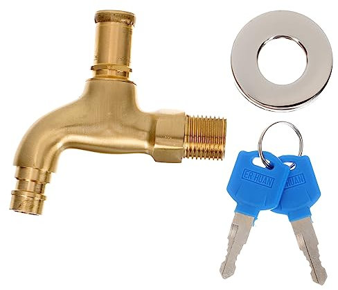 HOMSFOU Robuster Außenwasserhahn aus Kupfer mit Feiner Struktur und Diebstahlschutz Design für Garten und Waschmaschinenanschluss mit Schlüssel