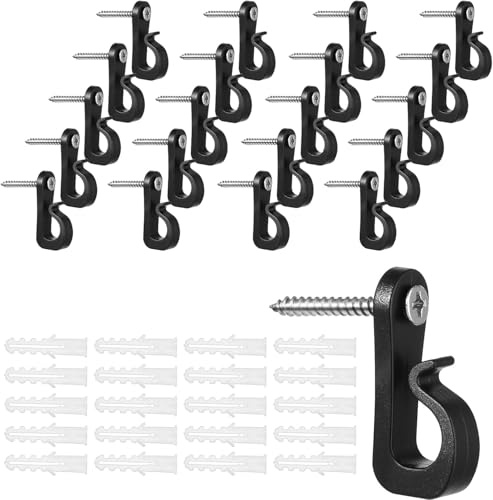 ZNFDOS Q-Hanger Screw in Hooks, 25pcs Screw Hooks with Safety Buckle, Heavy Duty Cable Clip Hook for Outdoor Lights, Outdoor Hook, Fence Hanging Home and Garden Use