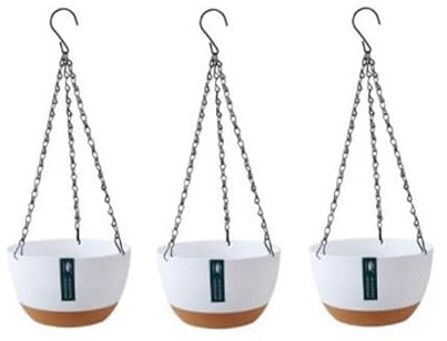 DEECOZY 3 cestas colgantes de 20,5 cm, maceta colgante para interior y exterior, maceta colgante para plantas con cadenas, agujeros de drenaje y posavasos extraíble, para casa, jardín y balcón (blanco