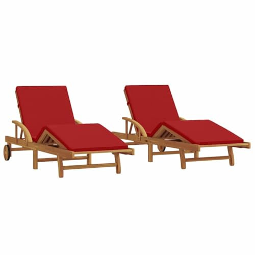 vidaXL Sonnenliege 2 pcs Rot 200 x 67 x 84 cm Massivholz Akazie, Outdoor-Sitzmöbel, moderner Liegestuhl, rechteckig, verstellbare Rückenlehne, Fußstützen, Gartenmöbel