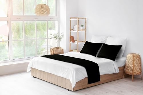 Velvet Bed Runner Bed Scarf Handmade Reversible Perfect For Home and Hotel. (Black, Double 48 x 200cm (18 x 78))