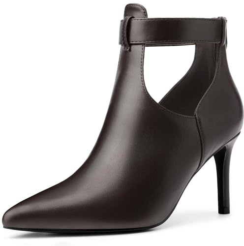 Allegra K Bottines à talon aiguille avec découpe dans le dos et fermeture éclair pour femme, café, 37 EU