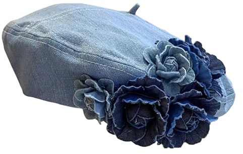 BSYLOO Denim Baskenmütze für Damen, stilvoll, blau, Jeans, französischer Malerhut, lässig, Sommer, Modeaccessoire