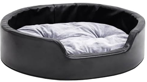 Eleganz Hundebett Schwarz-Grau 69x59x19 cm - Plüsch & Kunstleder Hundematte für Hunde Aller Größen, weich & wasserabweisend, ideal für Wohnung, Haus oder Hundekorb