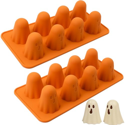 Kuataty 2 Stück Halloween Silikonform Schokolade Geist 3D Schokoladenform Silikon Eiswürfelformen Antihaft Geister Silikonformen Backen für Gelee, Süßigkeiten, Pudding, Schokolade, Eiswürfel