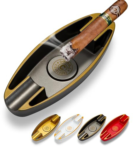Cigar Ashtray Resin Portable for Outdoor/Indoor Use,Large ashtray Lightweight Unique Cigar Rests Ash tray Unbreakable/Non-slip/Burn-resistant with 2 Holders for Patio/Office/Home Decor (Black)