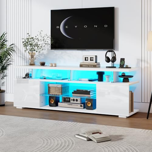 Moderno soporte de TV de bajo brillo con iluminación LED para televisores de 60 pulgadas. Mesas. Soporte universal para videojuegos, armarios de almacenamiento y grandes espacios de almacenamiento