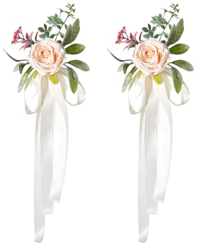 TONAUP 2 Stück Hochzeit Autoschmuck, Vintage Hochzeits Künstliche Blume, Hochzeit Autoschleifen für Party Auto
