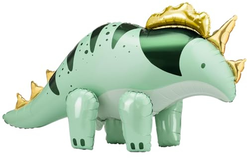 4D Knopf-Montage Dino Luftballon, Stehender Triceratops Dinosaurier Folienballon aus Alufolie, Kinderparty Dekoration für Geburtstag, Dino Themenparty, Kindergarten Aktivitäten (Grün)